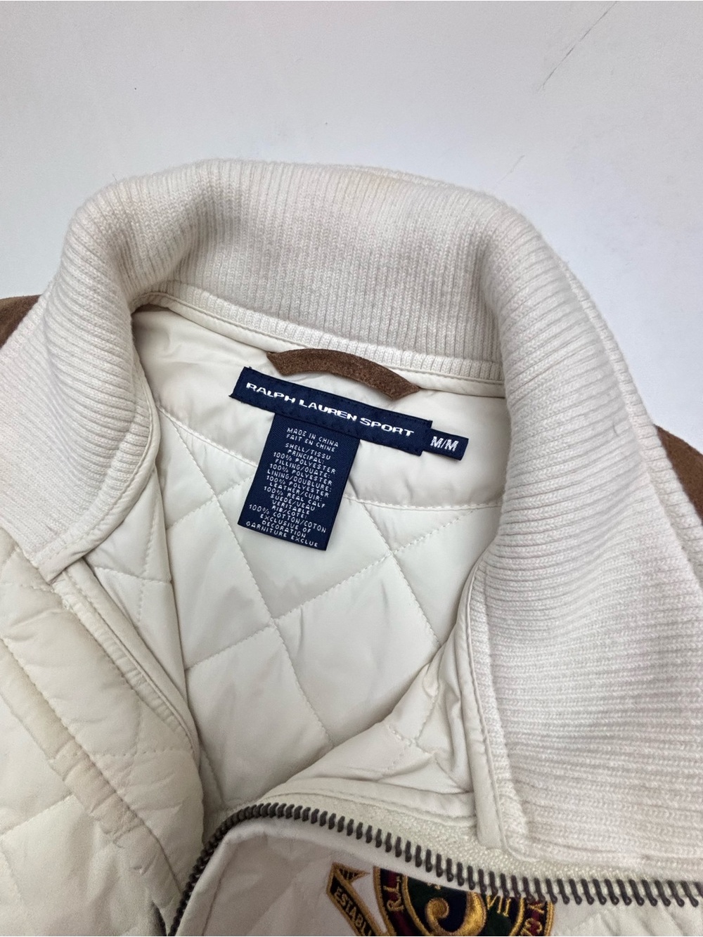 Polo by Ralph Lauren Sport Quilted Vest Suede Cream Equestrian Old Money Medium - Picture 5 of 13